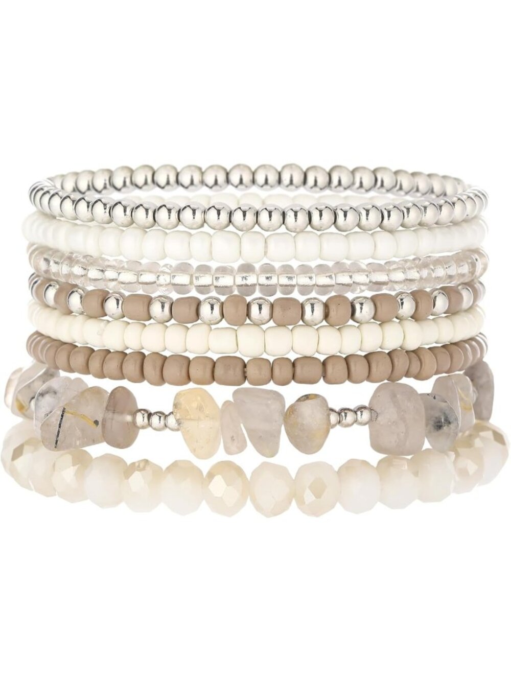 Boho Stackable Beaded Bracelets Set for Women - 8PCS Natural Stone Stretch